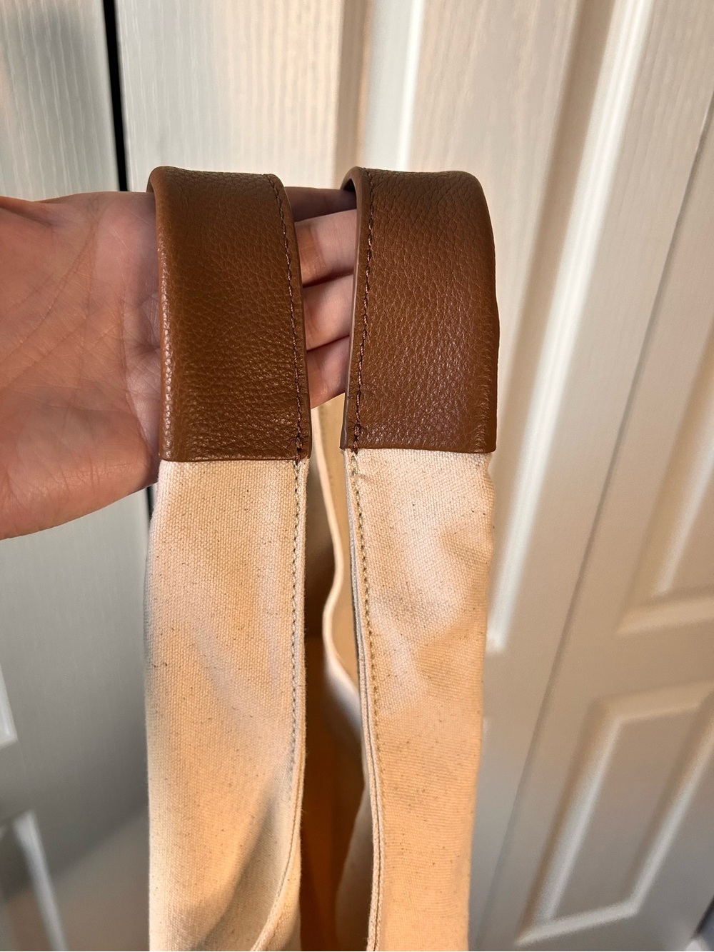 J. Jill Cream Canvas and Leather Handle Large Tote Shoulder Bag New Boho Minimal - Picture 4 of 8